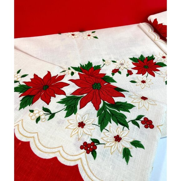 Retro Hand Printed ‘New Noel’ Pattern Tablecloth by Elite Creation ~ Poinsettias - Picture 8 of 10